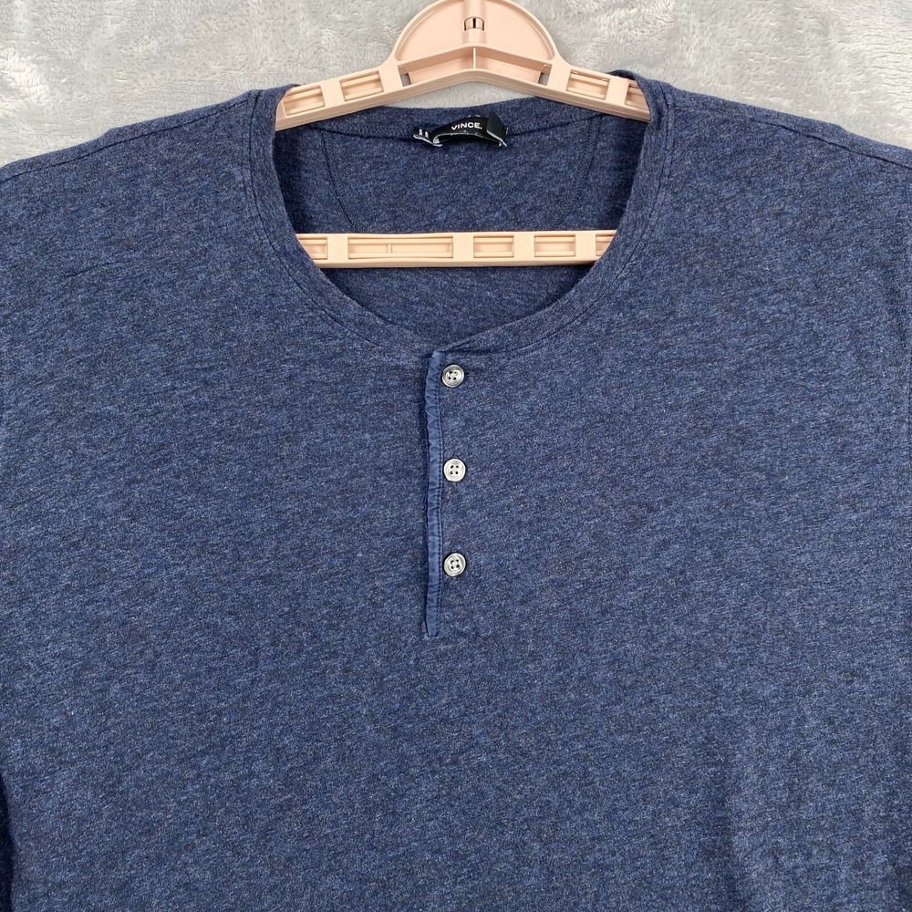 Vince Henley Shirt Men's XXL Blue‎ Long Sleeve 100% Cotton Made in Peru